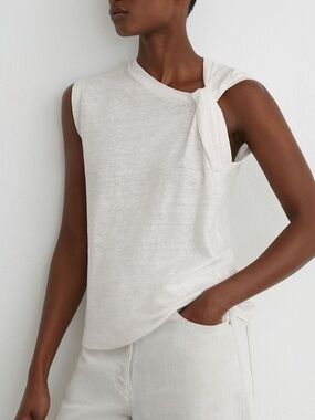 Reiss White Taylor Linen Twist-Detail T-Shirt SZ L